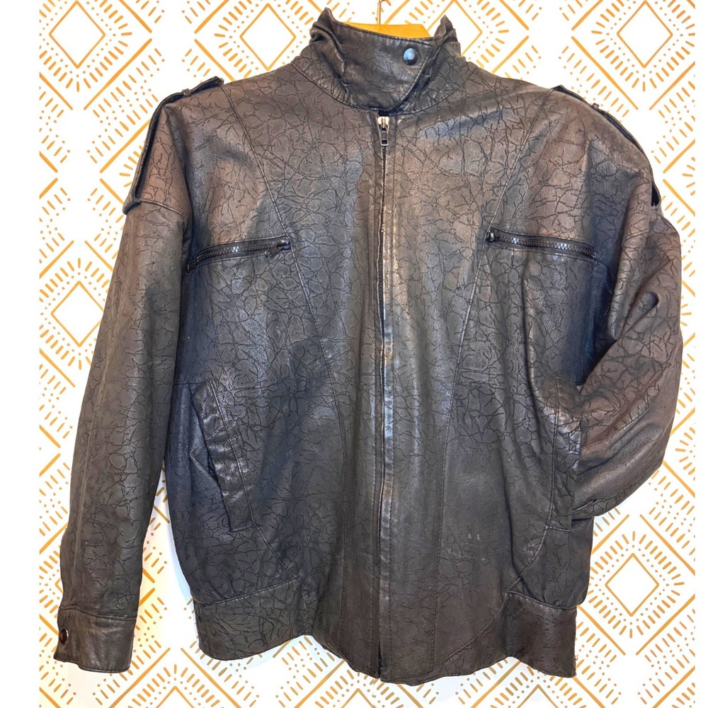 Vintage 80s Wilsons Leather Jacket Men M Black Bomber Moto Crackle Biker Lined